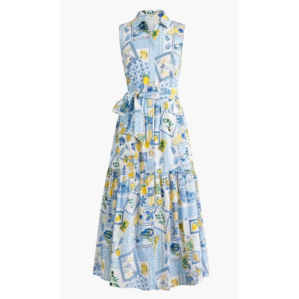 J. Crew Factory | Collared Amalfi Coast Positano Lemon Midi Dress Size 14 BP799